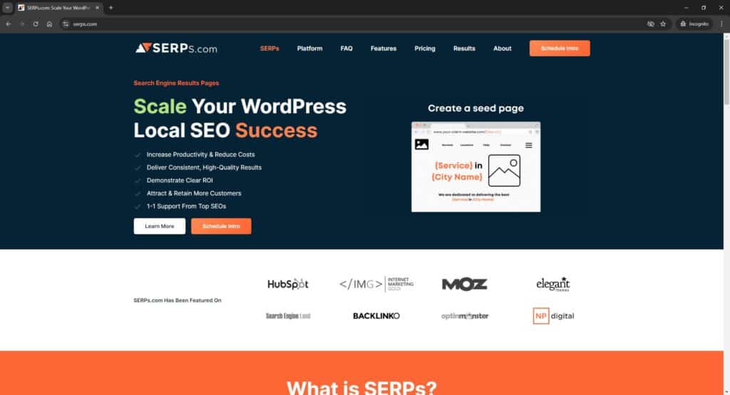 Screenshot of SERPS Homepage Aug 23 2024