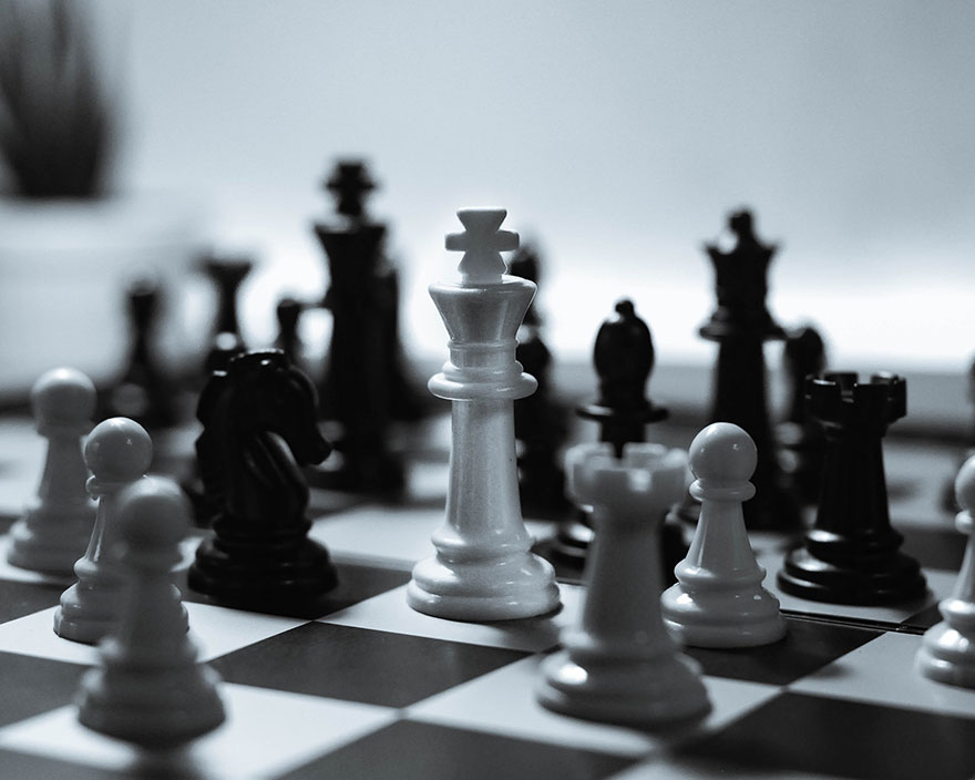 black and white photo of a chessboard