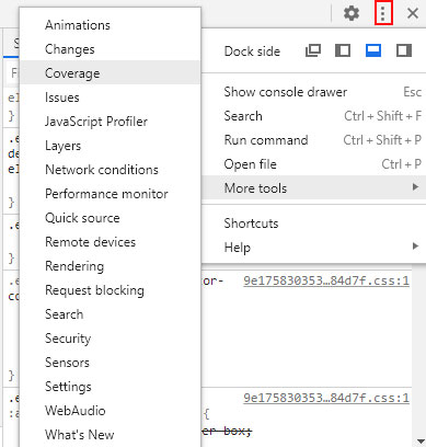 Image of Coverage in developer tools that is found under More tools.