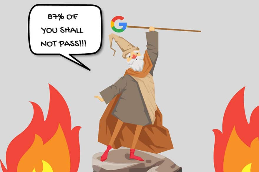 Illustration of a Gandalf-like Wizard saying ‘87% of you shall not pass’