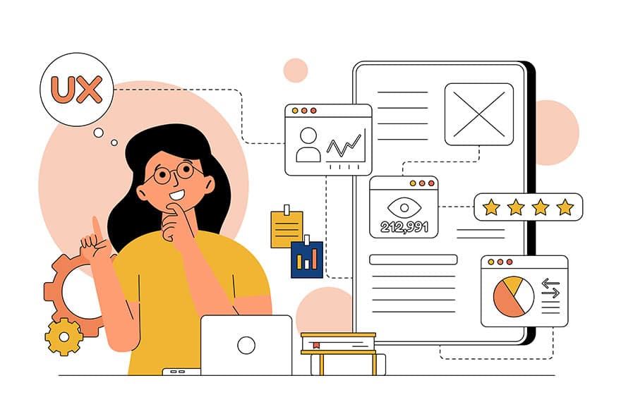 Illustration of person brainstorming UX for mobile