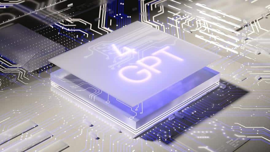 A blue computer chip with GPT4 written on it