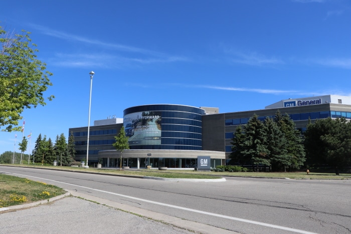 Exterior photo of GM Canada Headquarters in Oshawa
