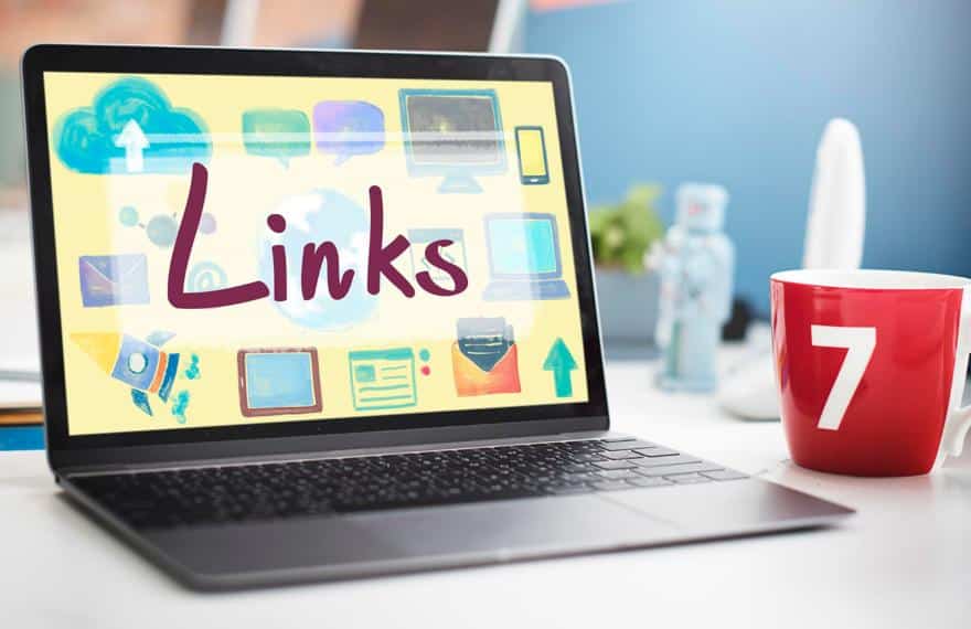 Laptop monitor with a large image of the word links on the screen