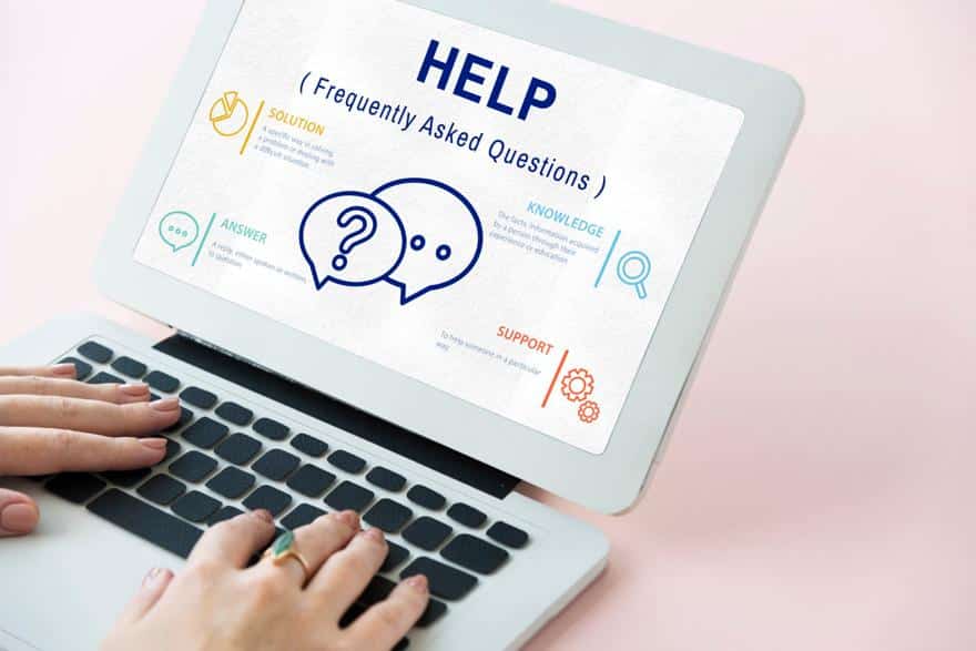 Laptop screen displaying an FAQ page