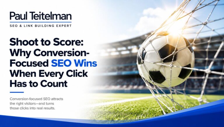 Soccer ball hitting the back of the net in a stadium, illustrating conversion-focused SEO that turns website traffic and clicks into leads, customers, and measurable business results.
